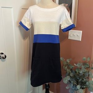 J. Crew | color block | white cream blue navy blue | S | shift | t-shirt | dress